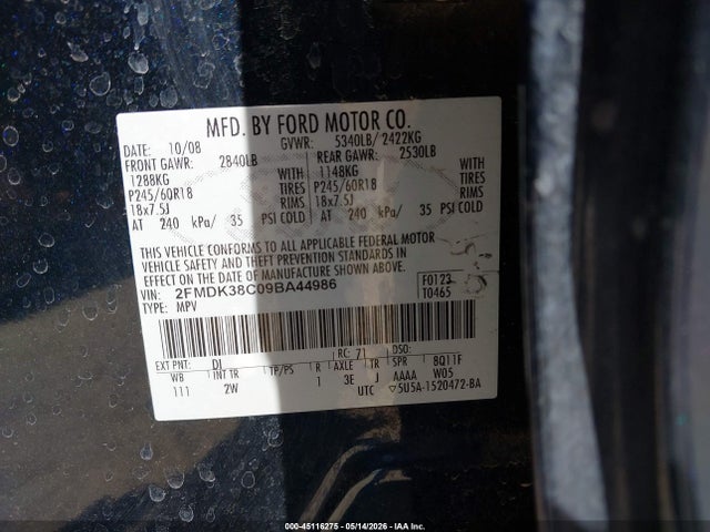 Aukcja sprzedaży 2009 Ford Edge Sel, vin: 2FMDK38C09BA44986, numer aukcji: 45116275