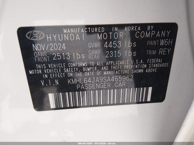 2025 Hyundai Sonata Sel მანქანა იყიდება აუქციონზე, vin: KMHL64JA9SA465962, აუქციონის ნომერი: 45116292