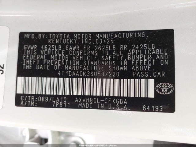 Toyota CAMRY XLE 2025 4T1DAACK3SU597220 Image 9