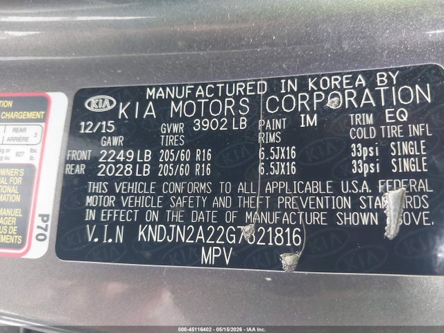 KIA Soul 2016 KNDJN2A22G7321816 Image 9