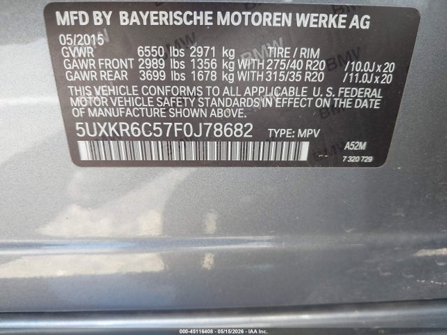 5UXKR6C57F0J78682 BMW X5 Xdrive50i