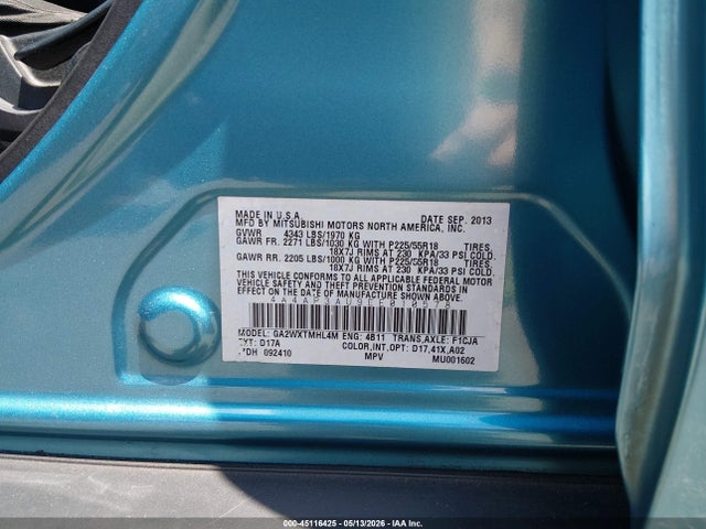 Aukcja sprzedaży 2014 Mitsubishi Outlander Sport Es, vin: 4A4AP3AU9EE010578, numer aukcji: 45116425