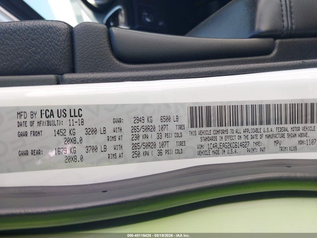 1C4RJEAG2KC614627 Jeep Grand Cherokee Altitude 4x2
