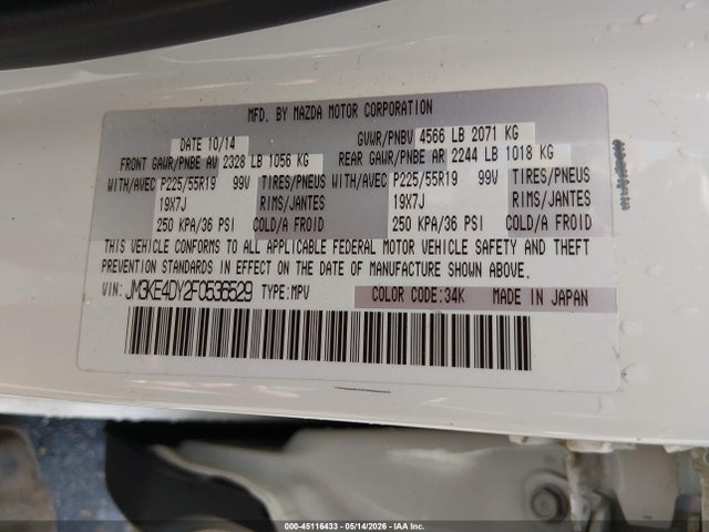 Aukcja sprzedaży 2015 Mazda Cx-5 Grand Touring, vin: JM3KE4DY2F0536529, numer aukcji: 45116433