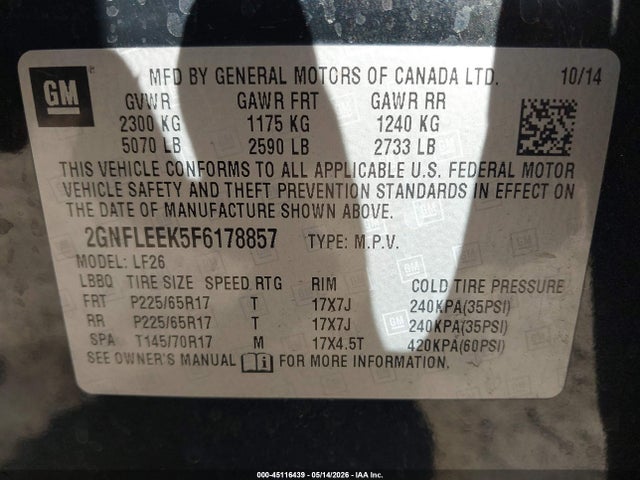 Chevrolet EQUINOX LS 2015 2GNFLEEK5F6178857 Image 9
