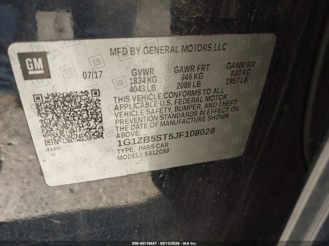 45116447 :رقم المزاد ، 1G1ZB5ST5JF108028 vin ، 2018 Chevrolet Malibu 1ls مزاد بيع