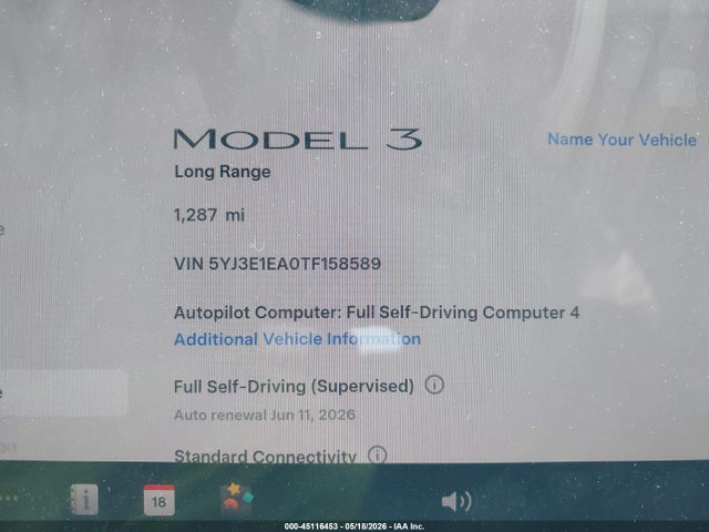 Aukcja sprzedaży 2026 Tesla Model 3 Premium Rear-wheel Drive/rear-wheel Drive, vin: 5YJ3E1EA0TF158589, numer aukcji: 45116453