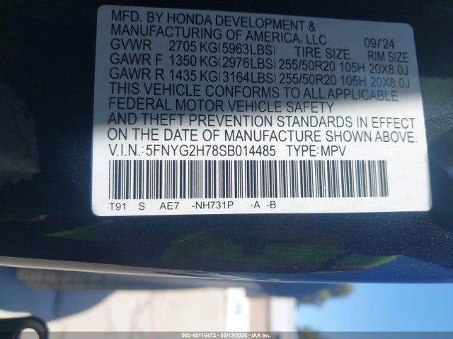 Honda Pilot Touring 2025 5FNYG2H78SB014485 Image 9