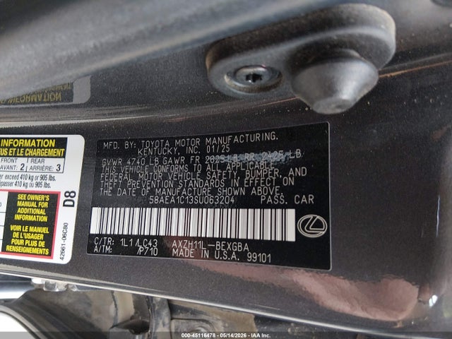 Продажа на аукционе авто 2025 Lexus Es 300h Luxury, vin: 58AEA1C13SU063204, номер лота: 45116478