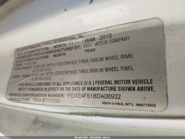 Продажа на аукционе авто 2011 Ford E-450 Cutaway, vin: 1FDXE4FS1BDA06932, номер лота: 45116491