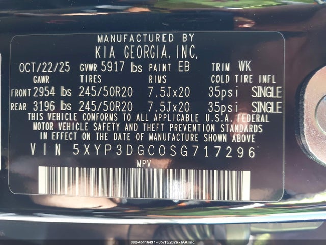 Продаж на аукціоні авто 2025 Kia Telluride Ex X-line, vin: 5XYP3DGC0SG717296, номер лоту: 45116497