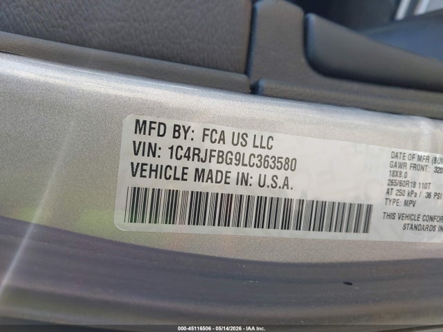 2020 Jeep Grand Cherokee Limited 4x4 მანქანა იყიდება აუქციონზე, vin: 1C4RJFBG9LC363580, აუქციონის ნომერი: 45116506