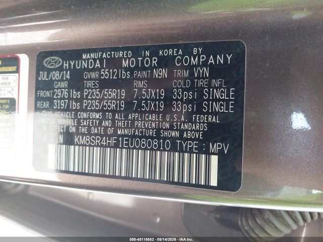 Продажа на аукционе авто 2014 Hyundai Santa Fe Gls, vin: KM8SR4HF1EU080810, номер лота: 45116552