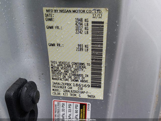Продаж на аукціоні авто 2013 Nissan Altima 2.5 S, vin: 1N4AL2EP8DC186569, номер лоту: 45116558
