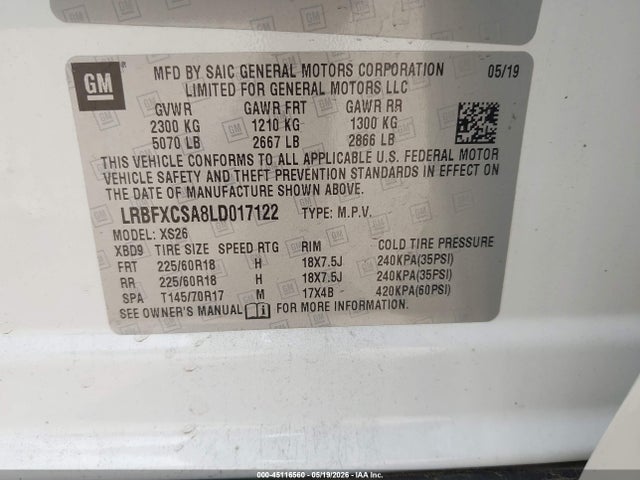 Aukcja sprzedaży 2020 Buick Envision Fwd Essence, vin: LRBFXCSA8LD017122, numer aukcji: 45116560