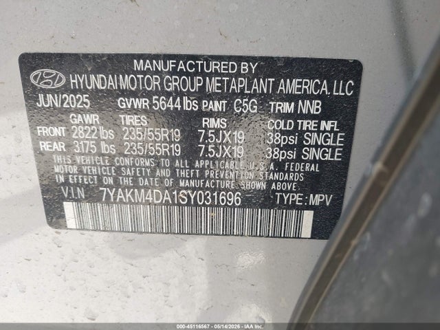 Продажа на аукционе авто 2025 Hyundai Ioniq 5 Se, vin: 7YAKM4DA1SY031696, номер лота: 45116567