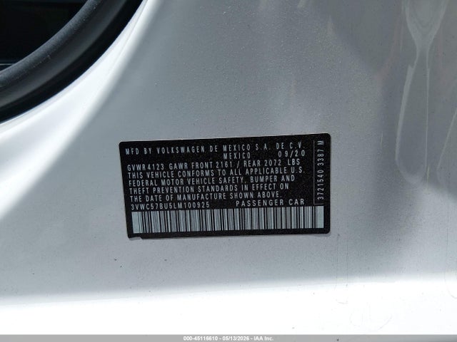 Продаж на аукціоні авто 2020 Volkswagen Jetta, vin: 3VWC57BU5LM100925, номер лоту: 45116610