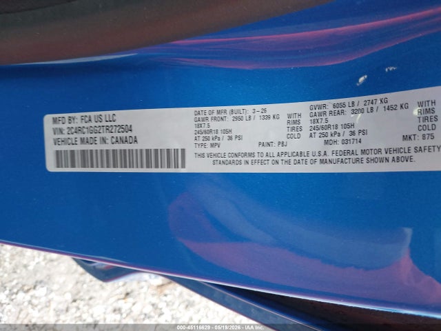 Продажа на аукционе авто 2026 Chrysler Pacifica Limited, vin: 2C4RC1GG2TR272504, номер лота: 45116629