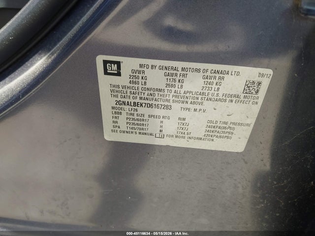 45116634 :رقم المزاد ، 2GNALBEK7D6167283 vin ، 2013 Chevrolet Equinox Ls مزاد بيع