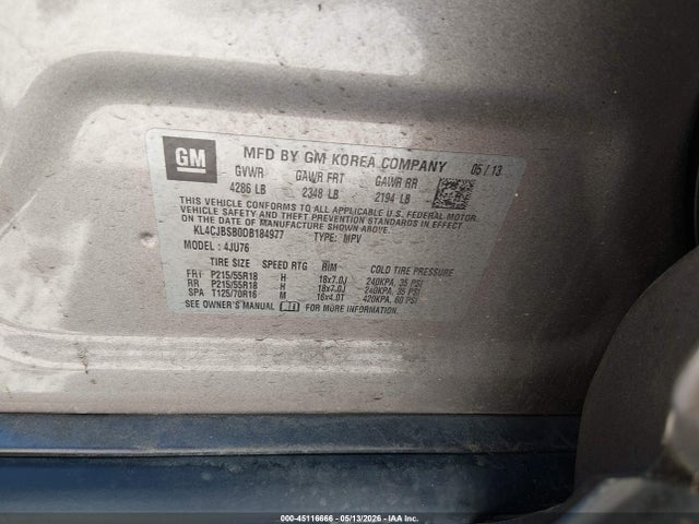 Aukcja sprzedaży 2013 Buick Encore Convenience, vin: KL4CJBSB0DB184977, numer aukcji: 45116666