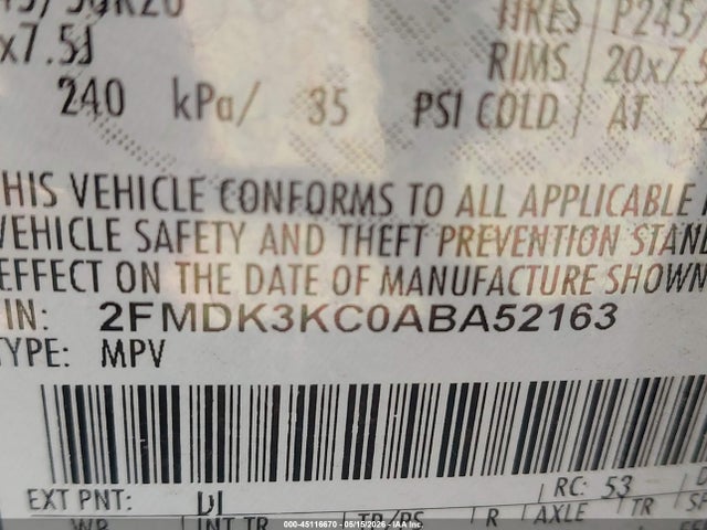 Продаж на аукціоні авто 2010 Ford Edge Limited, vin: 2FMDK3KC0ABA52163, номер лоту: 45116670