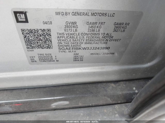 Aukcja sprzedaży 2018 Buick Enclave Essence, vin: 5GAERBKW3JJ243890, numer aukcji: 45116678
