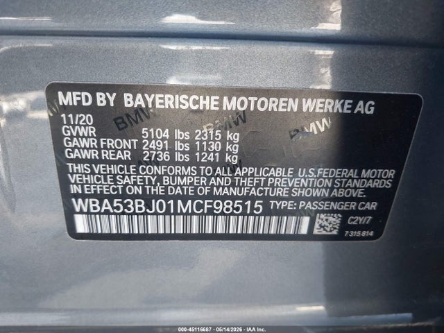 WBA53BJ01MCF98515 BMW 540I