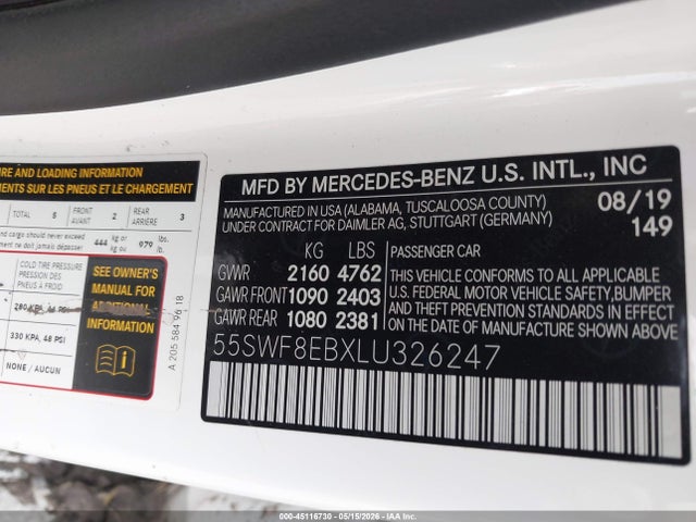Auction sale of the 2020 Mercedes-benz C 300 4matic, vin: 55SWF8EBXLU326247, lot number: 45116730