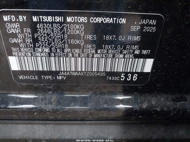 Продаж на аукціоні авто 2026 Mitsubishi Eclipse Cross Black Edition S-awc/se S-awc/sel S-awc, vin: JA4ATWAAXTZ005495, номер лоту: 45116754