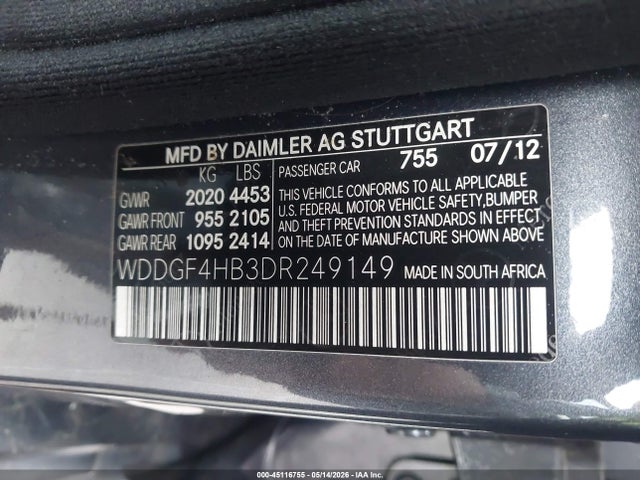 Aukcja sprzedaży 2013 Mercedes-benz C 250 Sport, vin: WDDGF4HB3DR249149, numer aukcji: 45116755