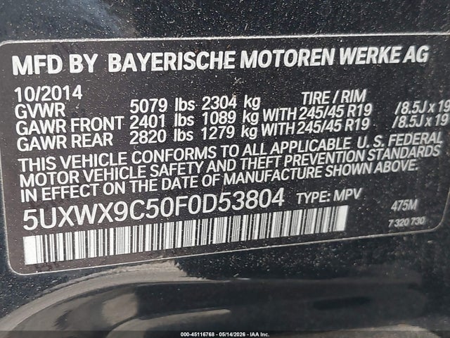 5UXWX9C50F0D53804 BMW X3 Xdrive28i