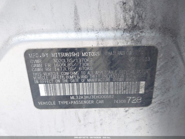 Aukcja sprzedaży 2014 Mitsubishi Mirage De, vin: ML32A3HJ3EH006682, numer aukcji: 45116775