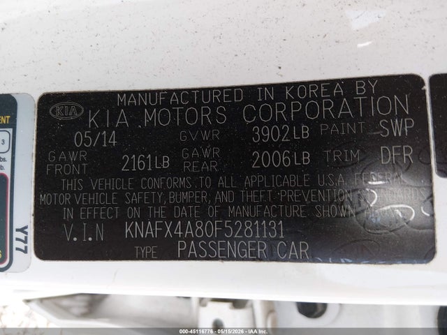 Продажа на аукционе авто 2015 Kia Forte Ex, vin: KNAFX4A80F5281131, номер лота: 45116776