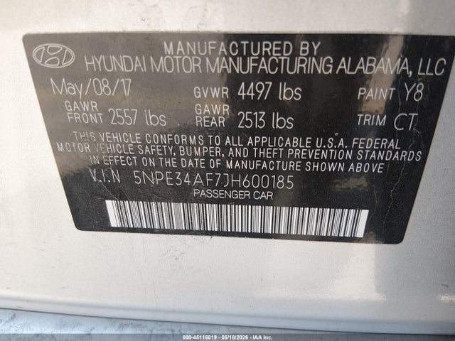 Продажа на аукционе авто 2018 Hyundai Sonata Sport, vin: 5NPE34AF7JH600185, номер лота: 45116819
