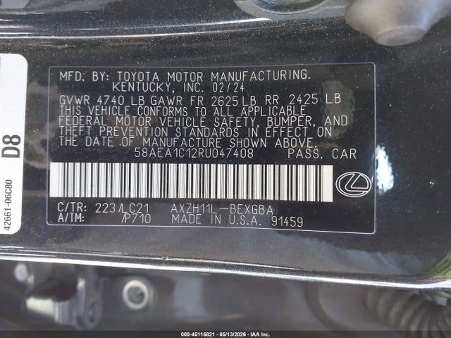 Продаж на аукціоні авто 2024 Lexus Es 300h Luxury, vin: 58AEA1C12RU047408, номер лоту: 45116821