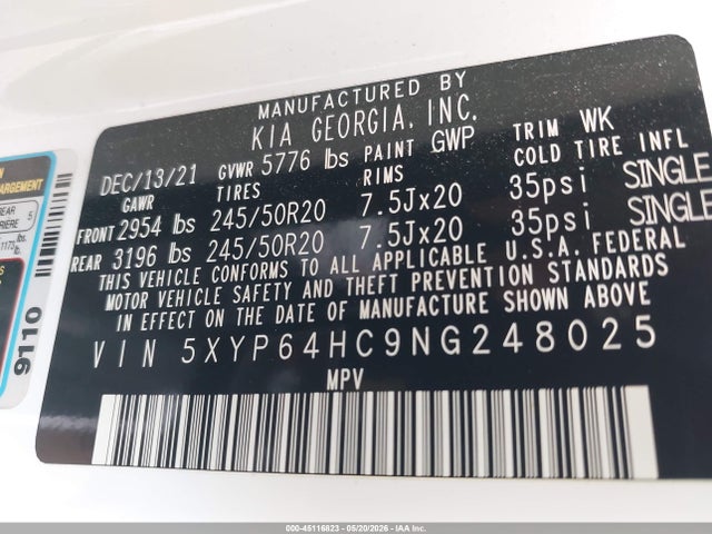 KIA Telluride S 2022 5XYP64HC9NG248025 Image 9