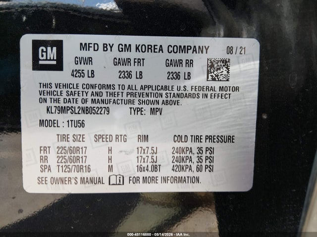 KL79MPSL2NB052279 Chevrolet Trailblazer Fwd Lt
