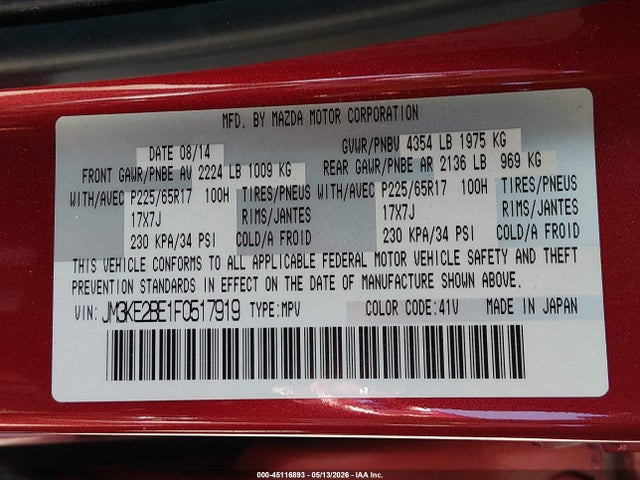 Auction sale of the 2015 Mazda Cx-5 Sport, vin: JM3KE2BE1F0517919, lot number: 45116893