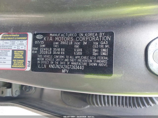 Продажа на аукционе авто 2016 Kia Soul, vin: KNDJN2A2XG7263440, номер лота: 45116901