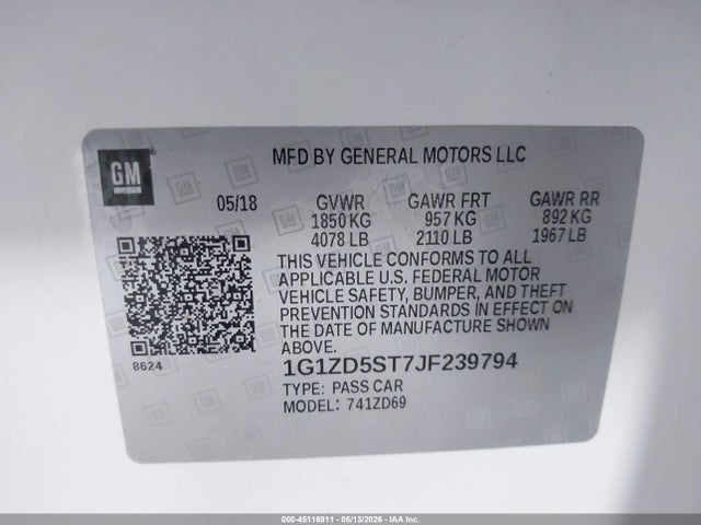 1G1ZD5ST7JF239794 Chevrolet MALIBU LT
