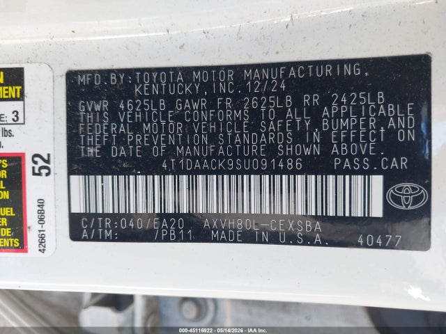 Toyota CAMRY SE 2025 4T1DAACK9SU091486 Image 9