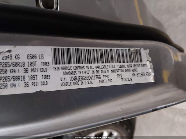 45116929 :رقم المزاد ، 1C4RJEBG5EC411766 vin ، 2014 Jeep Grand Cherokee Limited مزاد بيع
