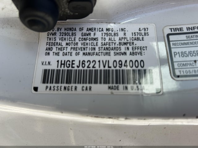 Aukcja sprzedaży 1997 Honda Civic Dx, vin: 1HGEJ6221VL094000, numer aukcji: 45116940
