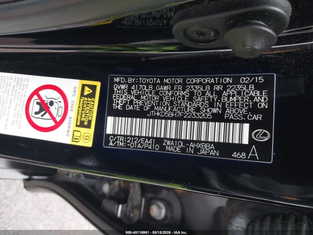 Lexus CT 200H 2015 JTHKD5BH7F2233205 Image 9