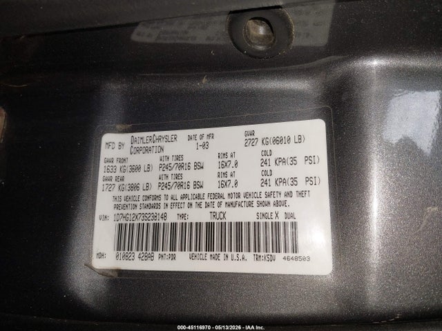 Продаж на аукціоні авто 2003 Dodge Dakota, vin: 1D7HG12X73S238148, номер лоту: 45116970