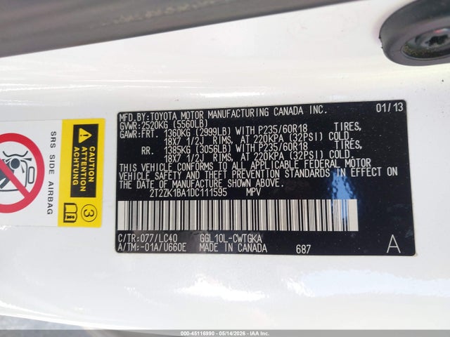 Aukcja sprzedaży 2013 Lexus Rx 350, vin: 2T2ZK1BA1DC111595, numer aukcji: 45116990