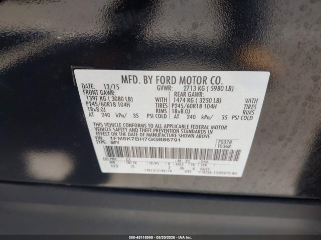 Ford Explorer 2016 1FM5K7BH7GGB86791 Image 9