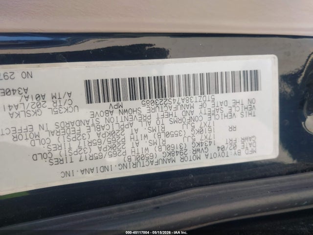 45117004 :رقم المزاد ، 5TDZT38A74S223085 vin ، 2004 Toyota Sequoia Limited V8 مزاد بيع