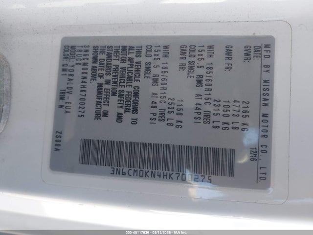 3N6CM0KN4HK700275 Nissan Nv200 S