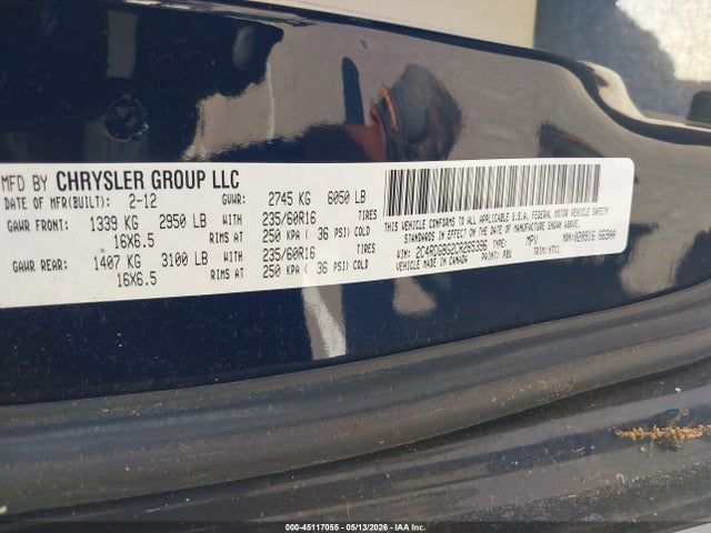 2012 Dodge Grand Caravan Se/avp მანქანა იყიდება აუქციონზე, vin: 2C4RDGBG2CR265396, აუქციონის ნომერი: 45117055